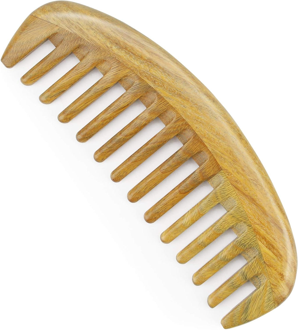 Onedor Handmade 100% Natural Green Sandalwood Hair Combs - Anti-Static Sandalwood Scent Natural Hair Detangler Wooden Comb (Oval Wide Tooth)