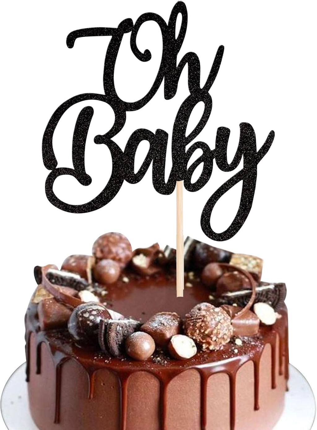 Rsstarxi 1 Pack Oh Baby Cake Topper Glitter Baby Shower Party Cake Decoration for Gender Reveal Theme Baby Baptism Boys Girls Birthday Party Cake Decorations Supplies Black