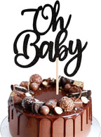 Rsstarxi 1 Pack Oh Baby Cake Topper Glitter Baby Shower Party Cake Decoration for Gender Reveal Theme Baby Baptism Boys Girls Birthday Party Cake Decorations Supplies Black