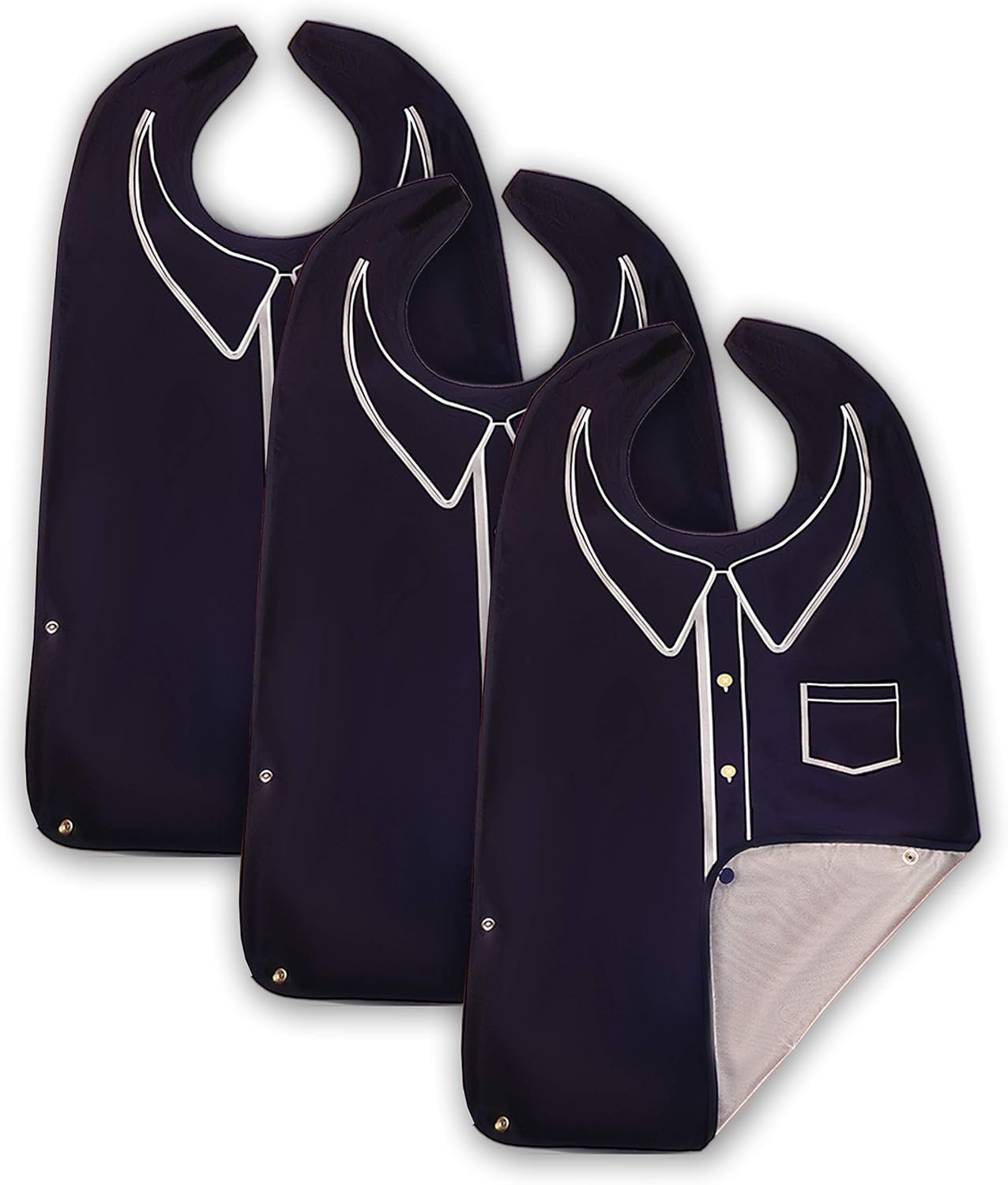 Adult Bibs for Men, Wipe ‘n Wear™ Clothing Protectors for Eating, Senior Adult Bib Crumb Catcher, Waterproof, Reusable, Washable (Polo x 3pk)