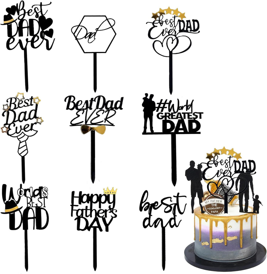 Father's Day Cake Toppers Best Dad Ever Cupcake Decoration 9 Pcs Happy Father's Day Cake Dessert Party Supplies