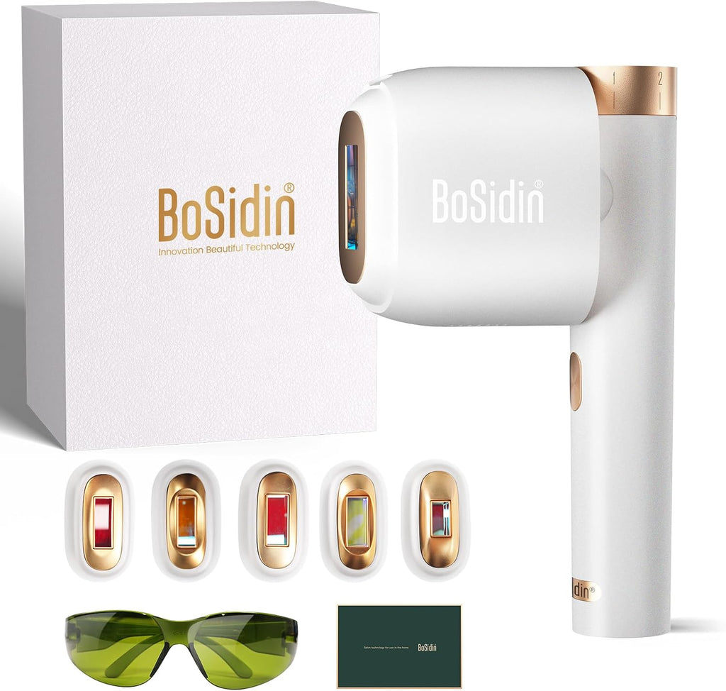 Laser Hair Removal, BoSidin IPL Hair Removal with Painless Ice-Cooling, 2-in-1 Face SR Rejuvenation, 6+1 Modes, 6 Levels Hair Removal for Women Permanent, Laser Hair Removal Kit with Shaver, Goggles