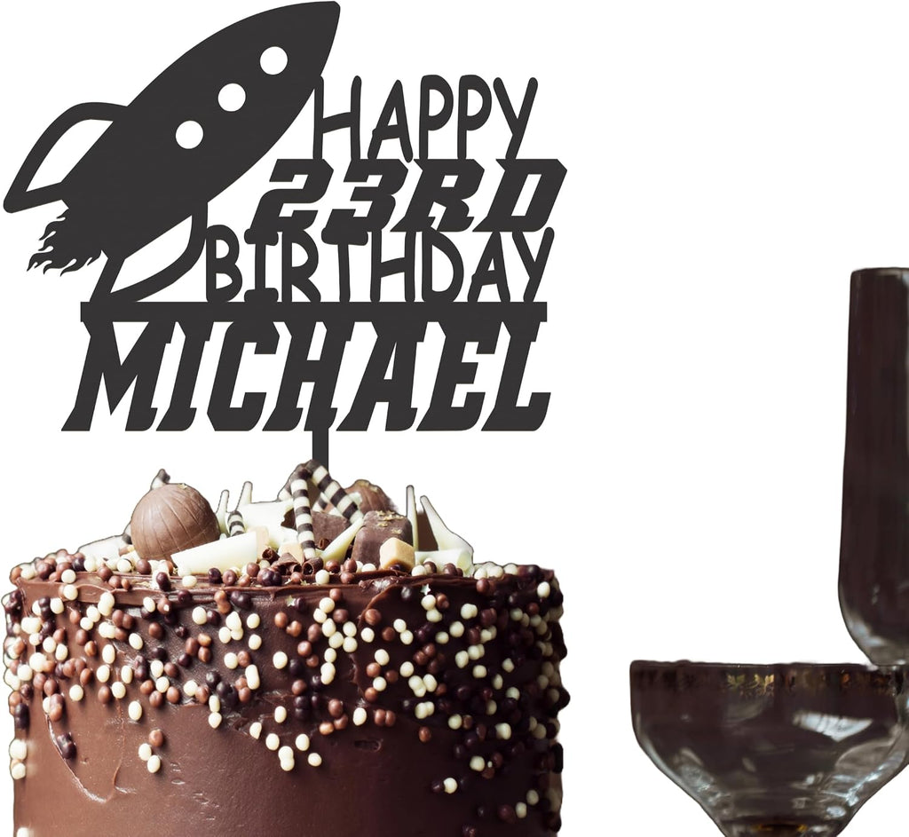 Rocketship Birthday Cake Topper-Spaceship Cake topper, Custom name Outer Space themed, Kids birthday topper with rocket