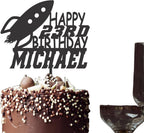 Rocketship Birthday Cake Topper-Spaceship Cake topper, Custom name Outer Space themed, Kids birthday topper with rocket