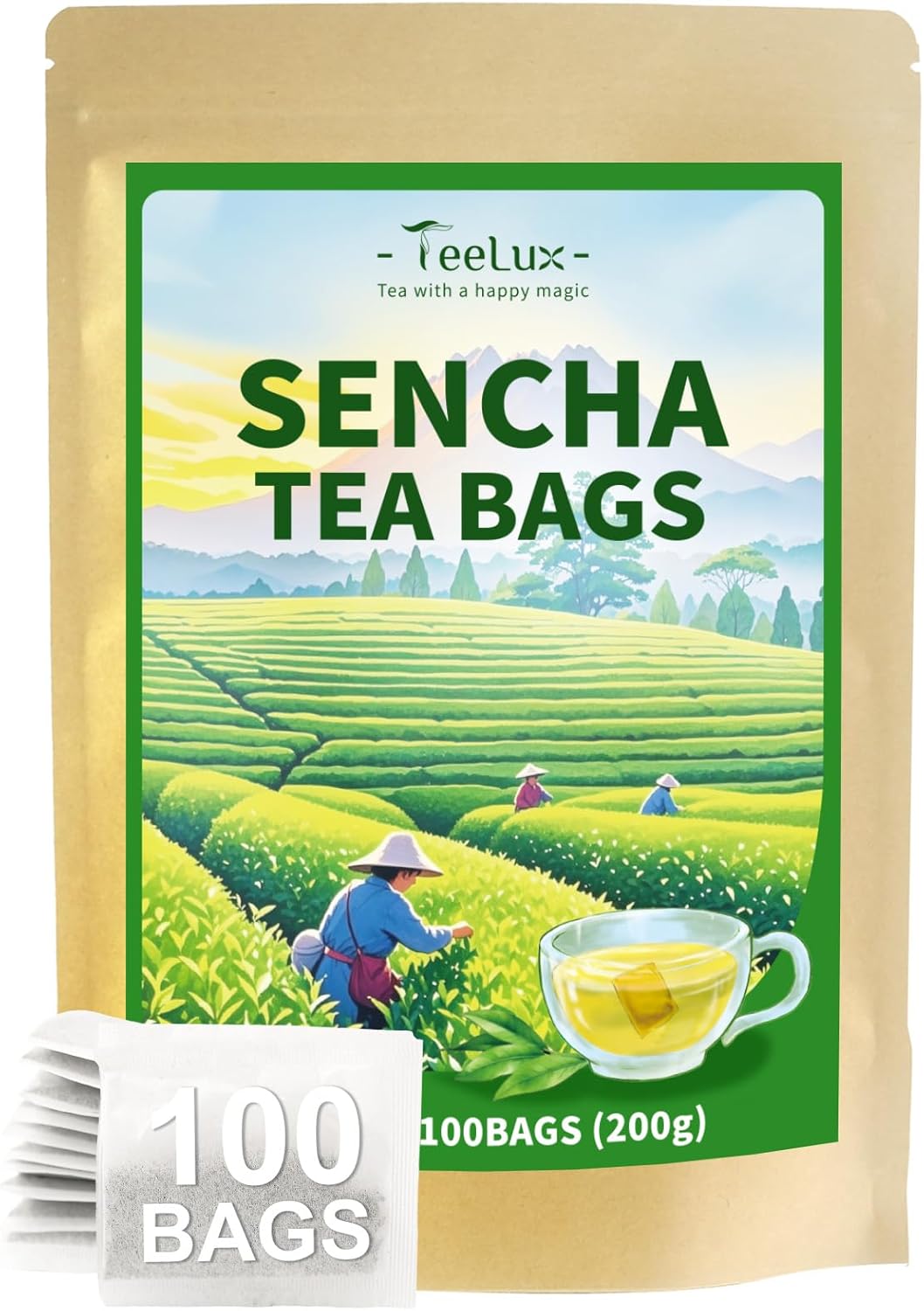 TeeLux Sencha Tea Bags, Premium Sencha Green Tea, Refreshing & Smooth Flavor, Iced & Hot Tea, 100 Count