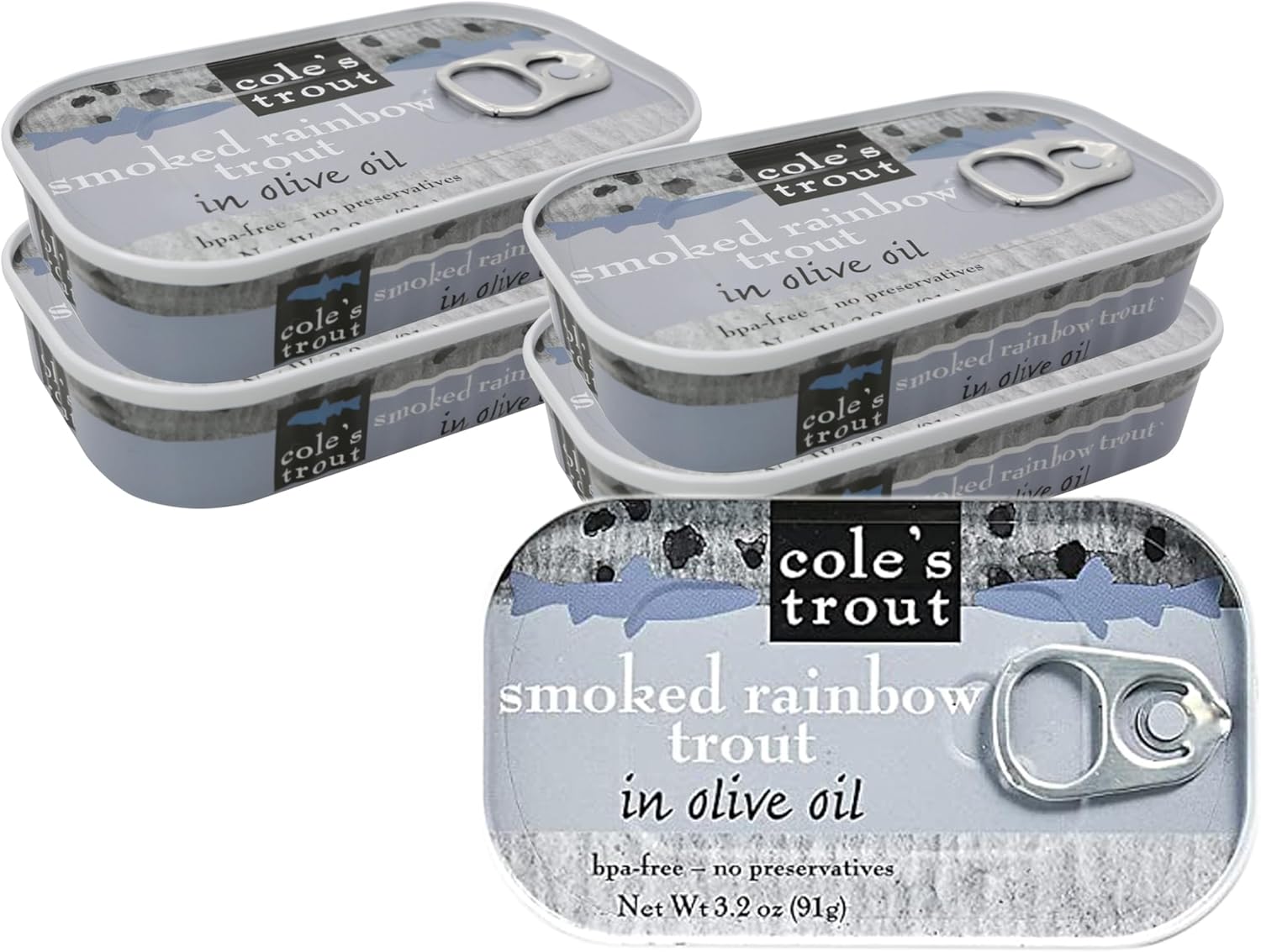 COLE’S - Smoked Trout Fillet with Extra Virgin Olive Oil | 3.2oz Hand-Packed Canned Fish | High in Protein & Vitamin D | Preservative Free | Pack of 5