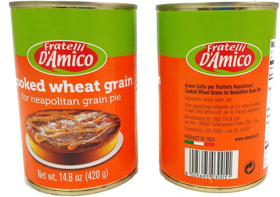 Fratelli D'Amico Cooked Wheat Grain (Grano Cotto) - 2 Cans - For Easter Wheat Pie (Pastiera Napoletana di Grano) Italian Import