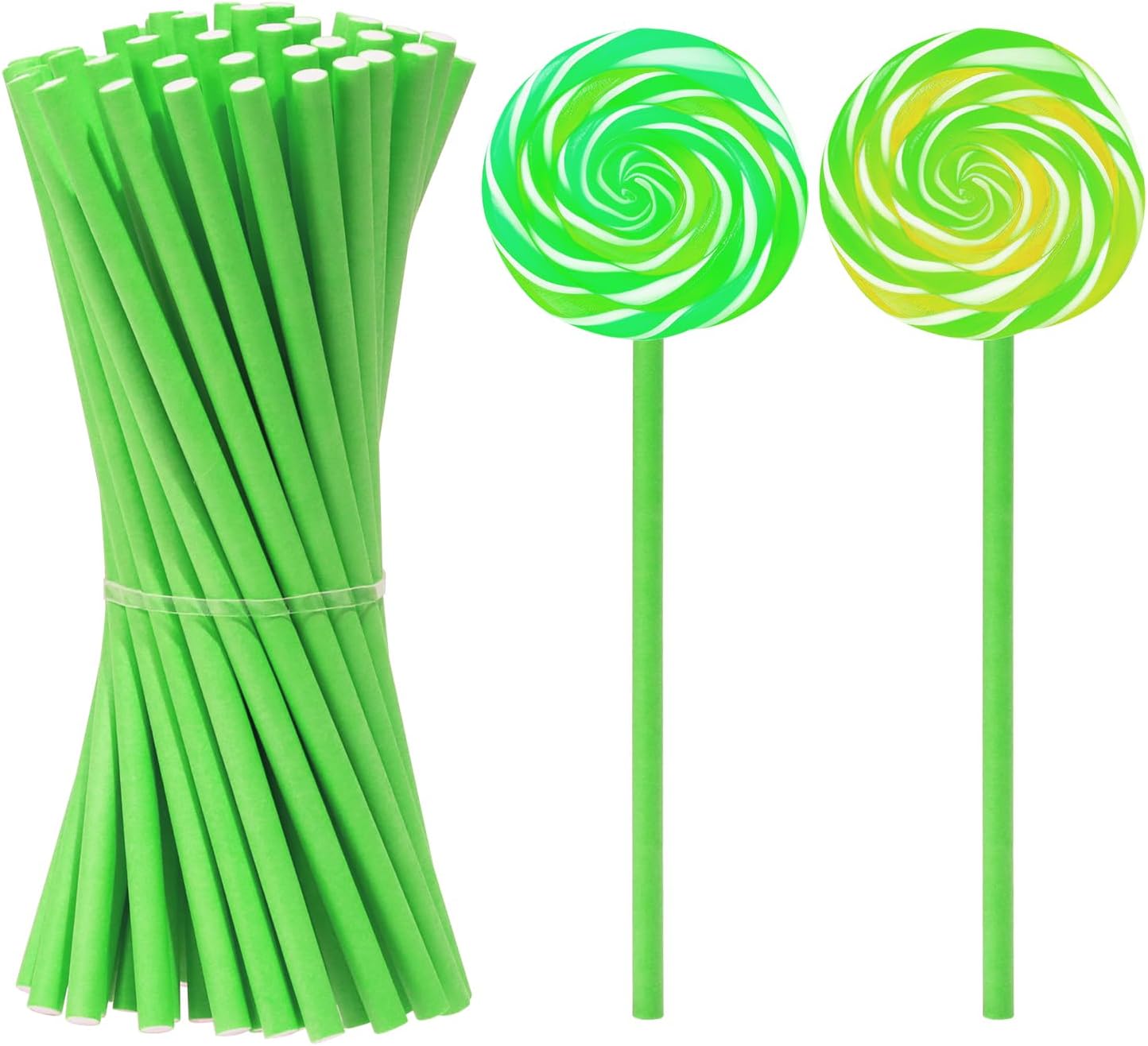 50Pcs Candy Paper Sticks Candy Making Treat Stick for Christmas Birthday Party Cake Pop Cupcake Topper Rainbow Candy Cookie Dessert Chocolate Sucker (Light Green, 3.5x100mm)