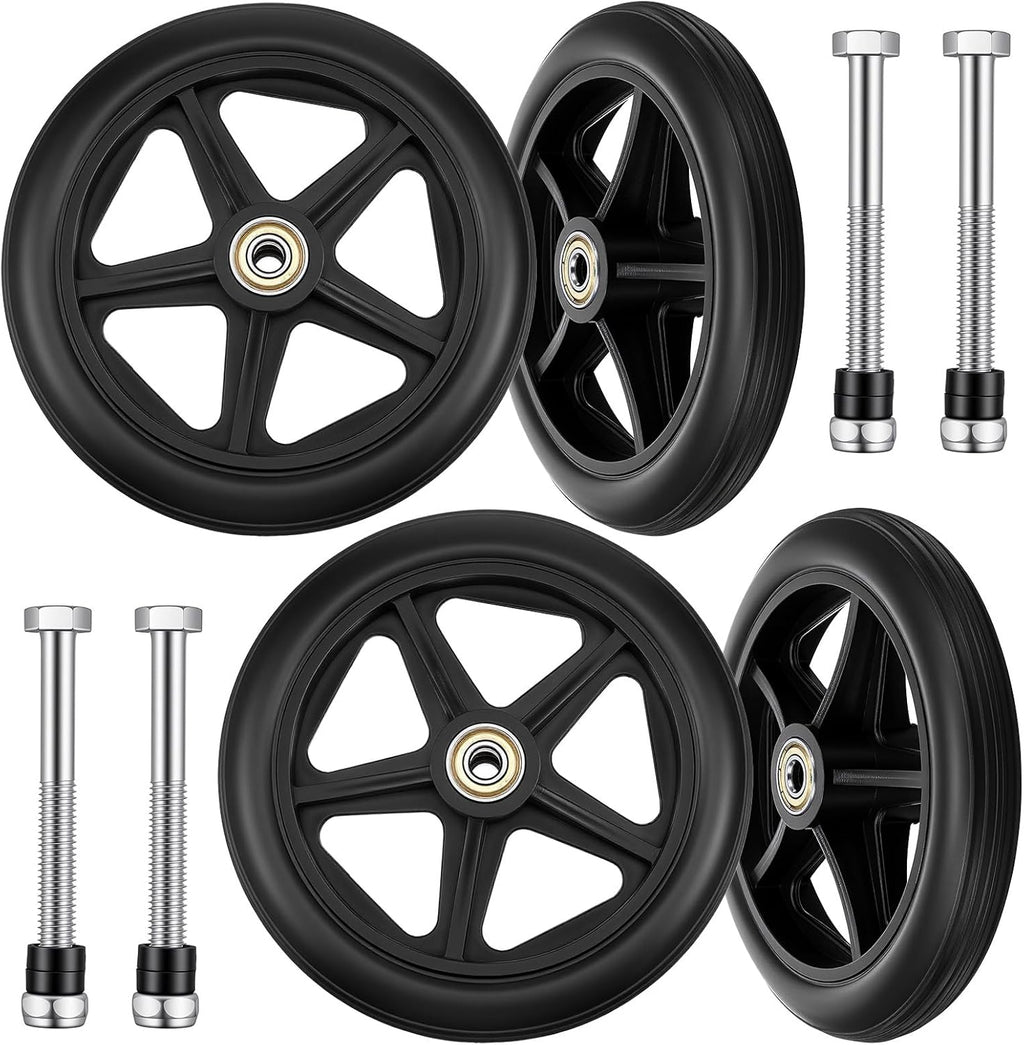 Covzoe 4 Pack Walker Wheels Replacement, 6 Inch Anti-Slip Solid Roller Wheels for Walkers, Heavy-Duty Office Wheelchair Front Wheel Accessories, Hub for Wheelchairs Rollators Walkers