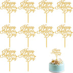 Mother's Day Cake Topper, 10pcs Acrylic Happy Mother's Day Cupcake Topper for Birthday Party Decoration Supplies (Gold)