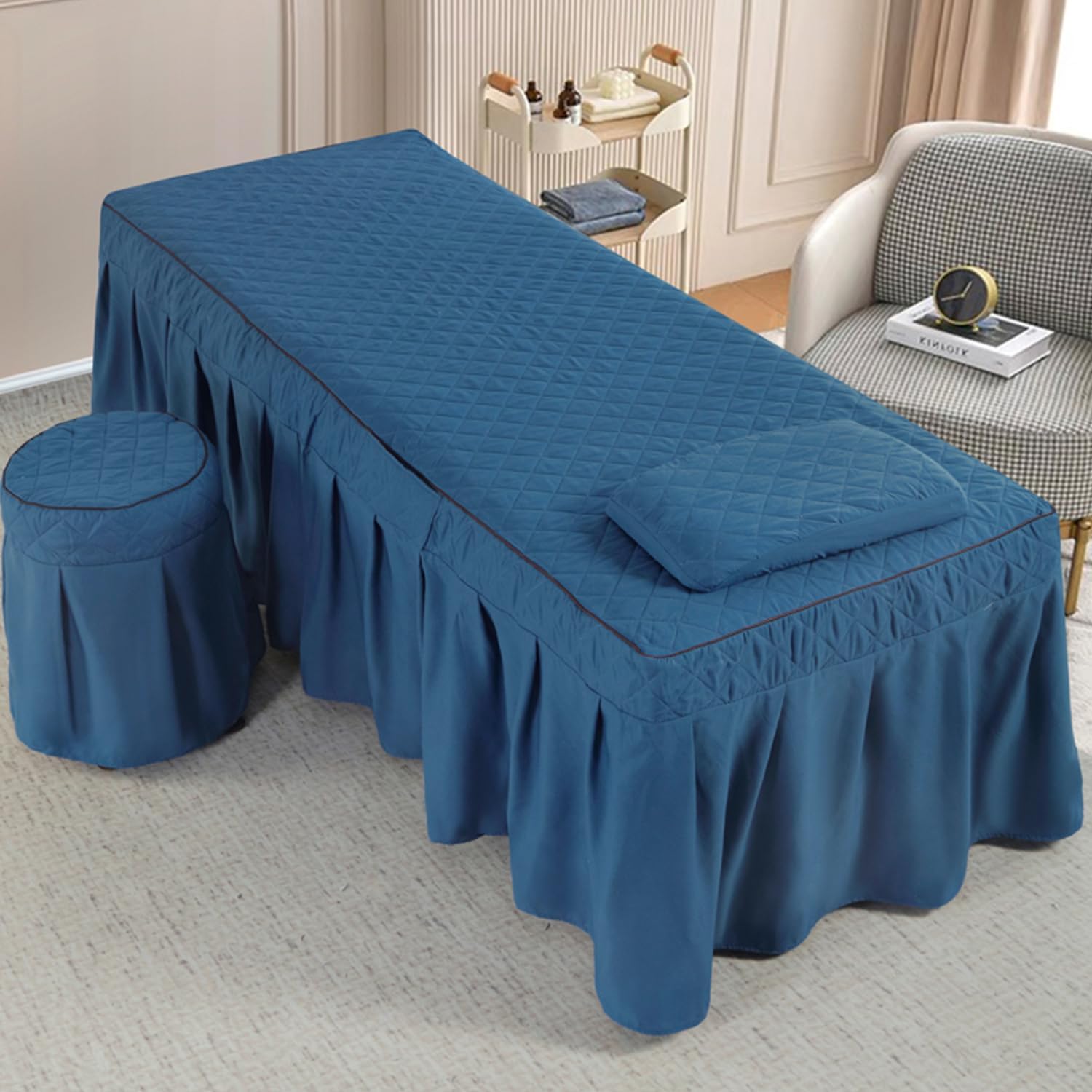 Washable Bed Cover with Skirt - Beau Spa Couch Protector, All-Round Wrap for Mattress, Table, and Face Hole - Perfect for and Spa Use