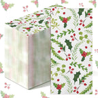 Jetec 100 Pcs Christmas Paper Napkins Disposable Berries Pine Guest Napkin 2 Ply Holly Berries Napkin Xmas Party Greenery Dinner Cocktail Hand Towels for Winter Holiday Kitchen Supplies