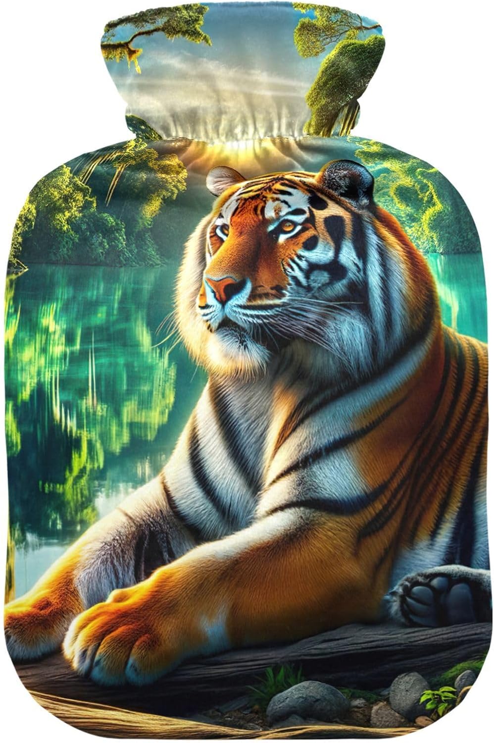 Animal Tiger Hot Water Bottles with Soft Velvet Cover Hot Water Bag for Neck and Shoulder Pain Relief, 2L