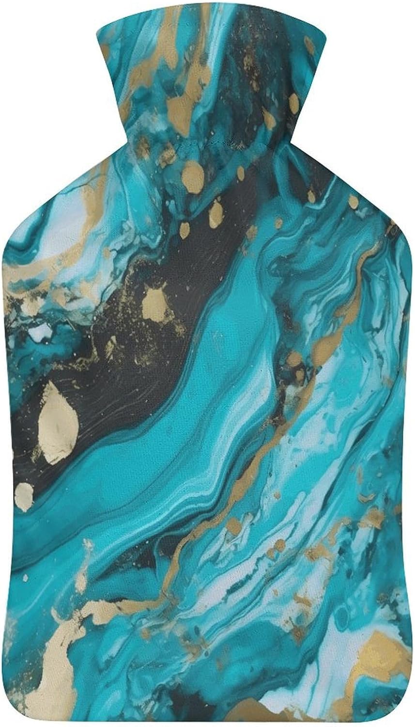 Water Bag Thermal Bag Turquoise Blue Gold Marble Print Water Injection Bag Hot Water Pouch for Keep Hands and Feet Warm in Cold Weather