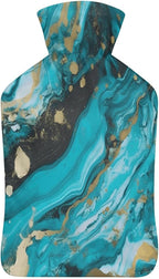 Water Bag Thermal Bag Turquoise Blue Gold Marble Print Water Injection Bag Hot Water Pouch for Keep Hands and Feet Warm in Cold Weather