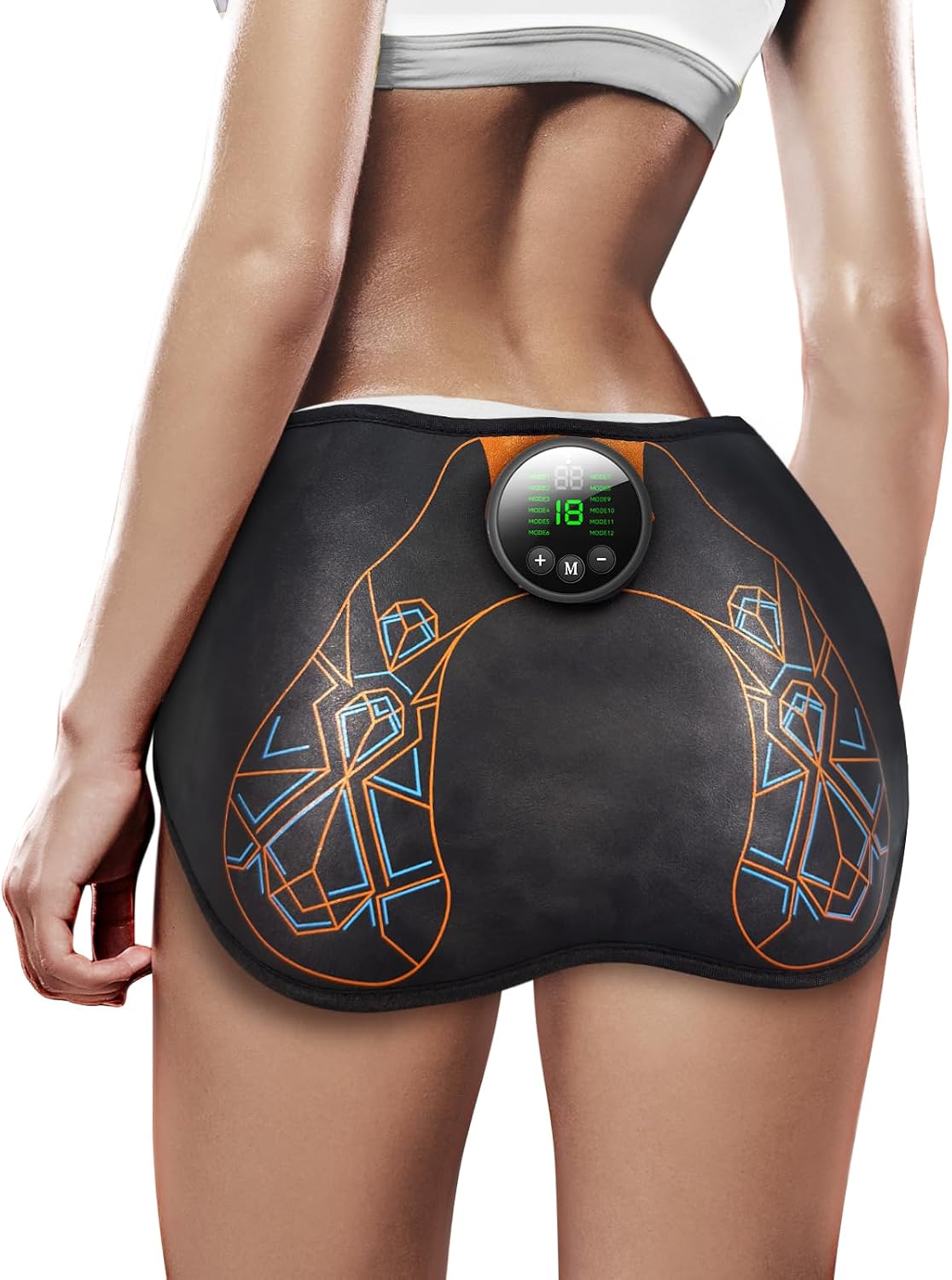 Powered Muscle Stimulator, Glute Toning Device, ABS Stimulator Smart Wearable Butt Lift Machine, HIPS Trainer, EMS Muscle Stimulator with 12 EMS Modes & 19 Adjustable Intensity Levels, Massager