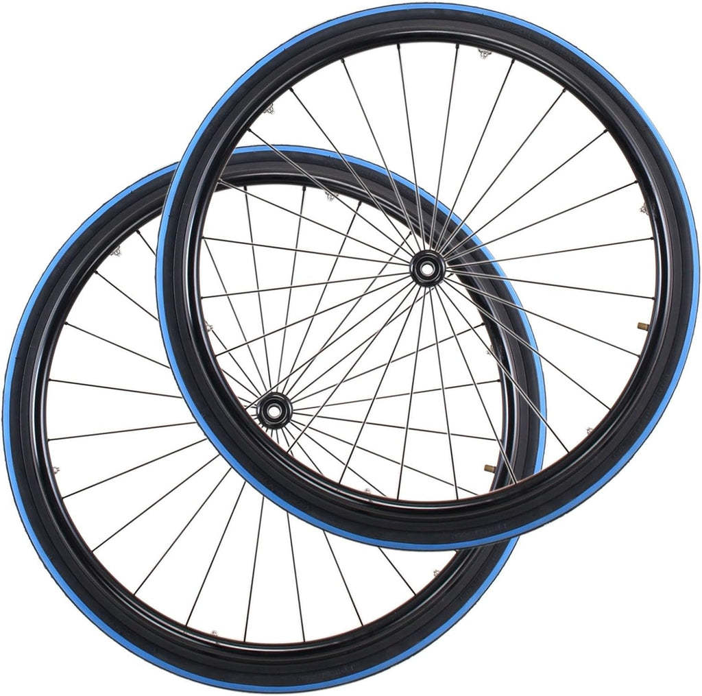 Pair of 24 Inch Wheelchair Rear Replacement Wheels, Pneumatic Rubber Tires, Aluminum Hubs, for Manual Wheelchairs, Walkers