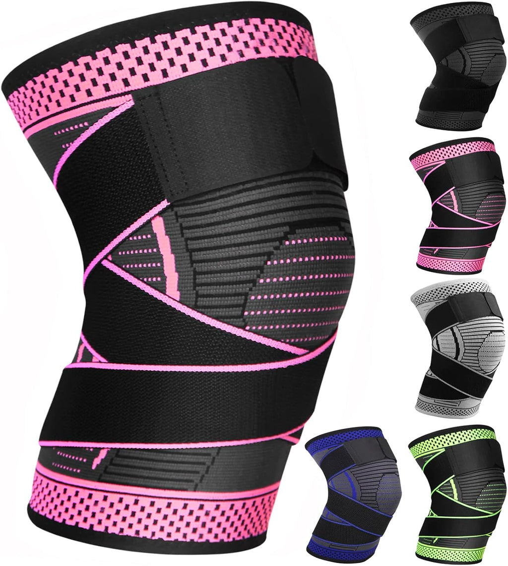 Adjustable Knee Support Brace 1 pack Compression Knee Sleeves for Men Women Use for Meniscus Tear, Arthritis, Tendinitis, Ligament Injury,Weight Lifting, Anti Slip Knee Brace (Rose Red, XX-Large)