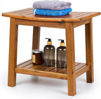 Upolana Teak Shower Bench, 20" Solid Wood Shower Stool Waterproof Shower Seat with Storage Shelf for Bathroom, Indoor & Outdoor Use