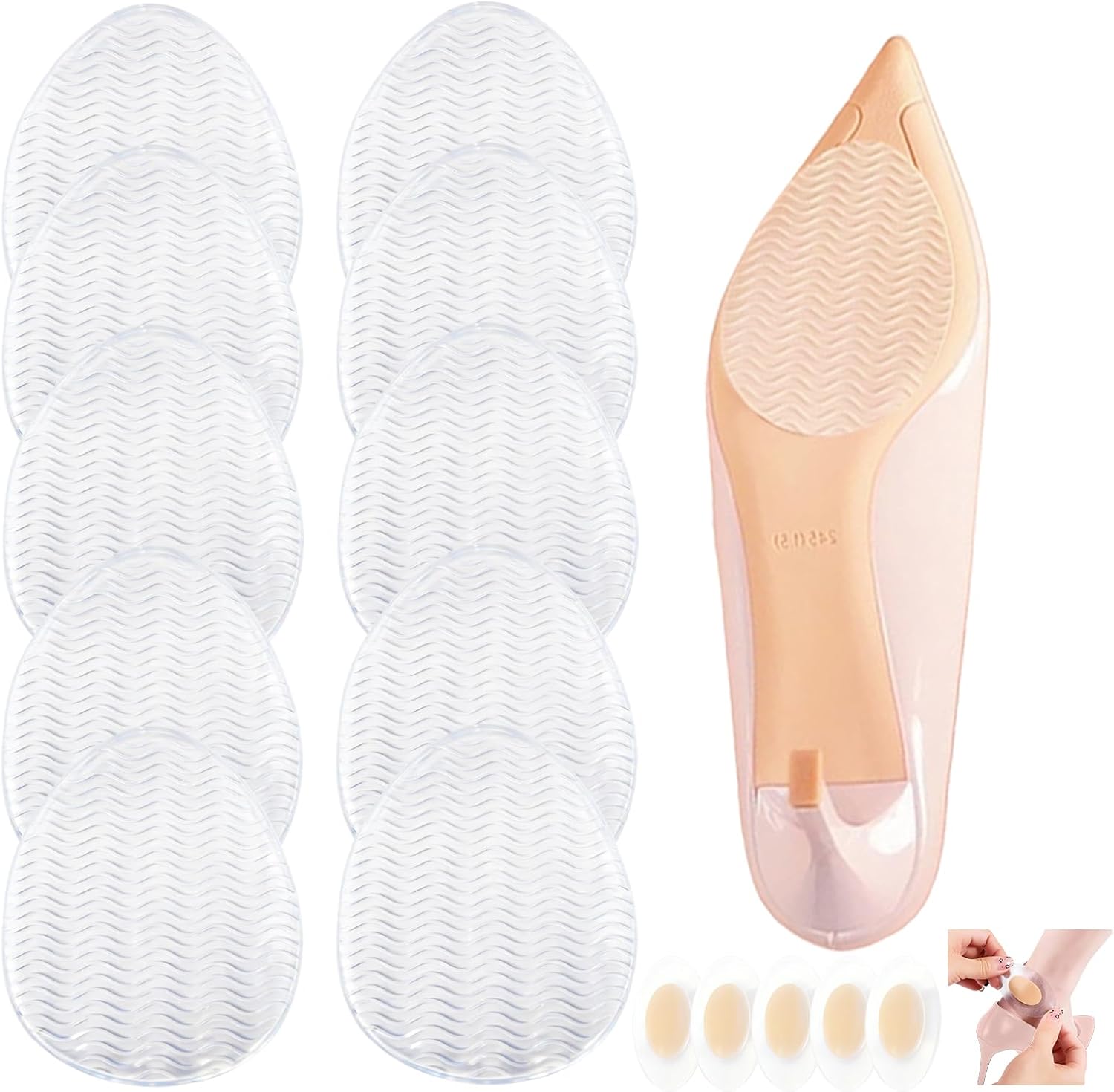 5 Pairs Clear Non-Slip Shoe Pads Sole Protectors Adhesive, High Heels Anti-Slip Shoe Grips, Non-Skid Sole Protector for Stilettos Dress Shoes & Pumps
