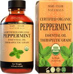 Organic Peppermint Essential Oil 4 oz, USDA Certified Mentha Piperita, Perfect for Aromatherapy, Diffuser, DIY by Mary Tylor Naturals