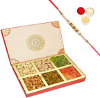 Ghasitaram Gifts Rakhi Gifts for Brothers Rakhi Dryfruits - Fusion 6 Part Assorted Dryfruit Box with Pearl Rakhi