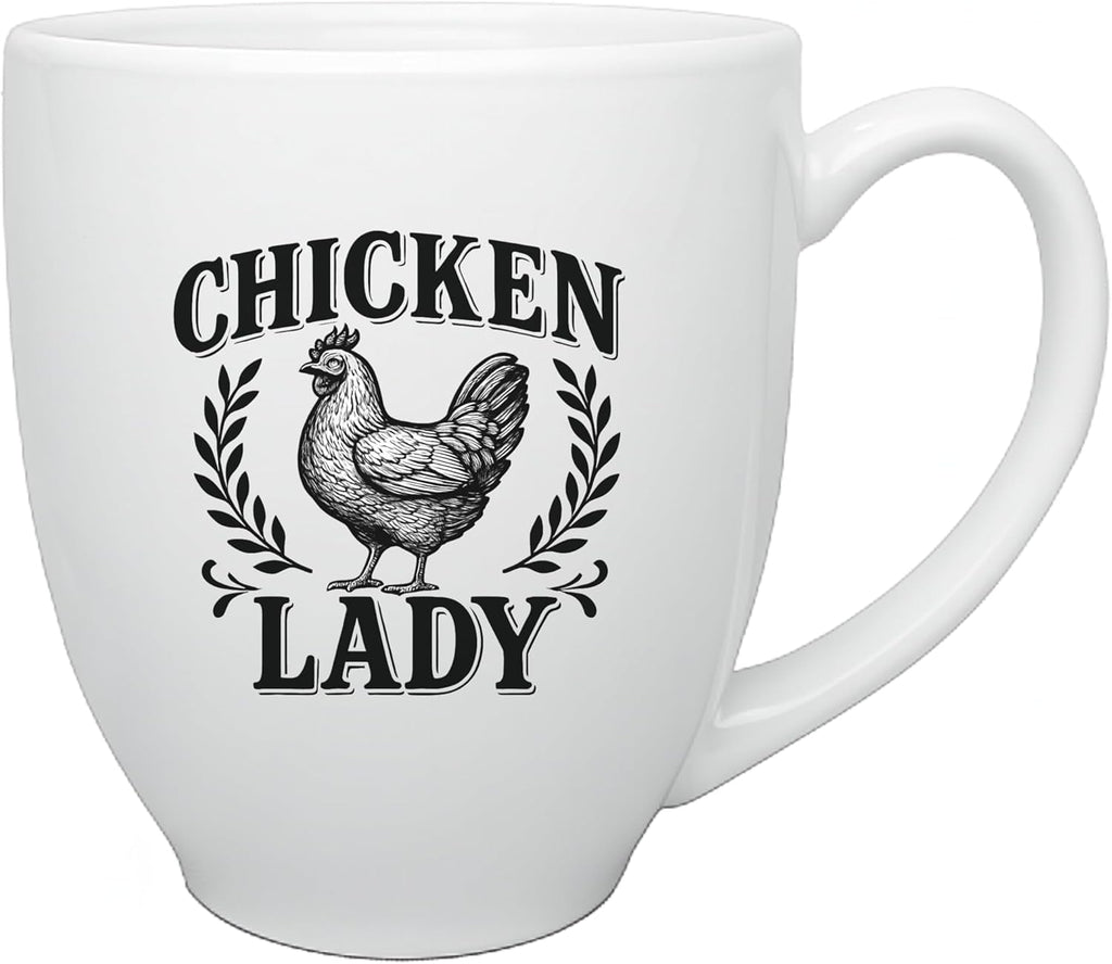 Chicken Lady Coffee Mug Rustic Farmhouse Hen Design 15oz Large White Ceramic Cup Funny Chicken Lover Gift for Women, Backyard Farmers, and Homesteaders (Chicken Lady V1)