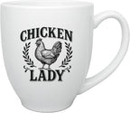 Chicken Lady Coffee Mug Rustic Farmhouse Hen Design 15oz Large White Ceramic Cup Funny Chicken Lover Gift for Women, Backyard Farmers, and Homesteaders (Chicken Lady V1)