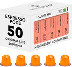 BrewBlack Supremo Coffee Capsules - 50 Aluminum Coffee Pods Compatible with Nespresso Original line, 100% Arabica Medium Roast - Intensity 7/12, Made in Italy