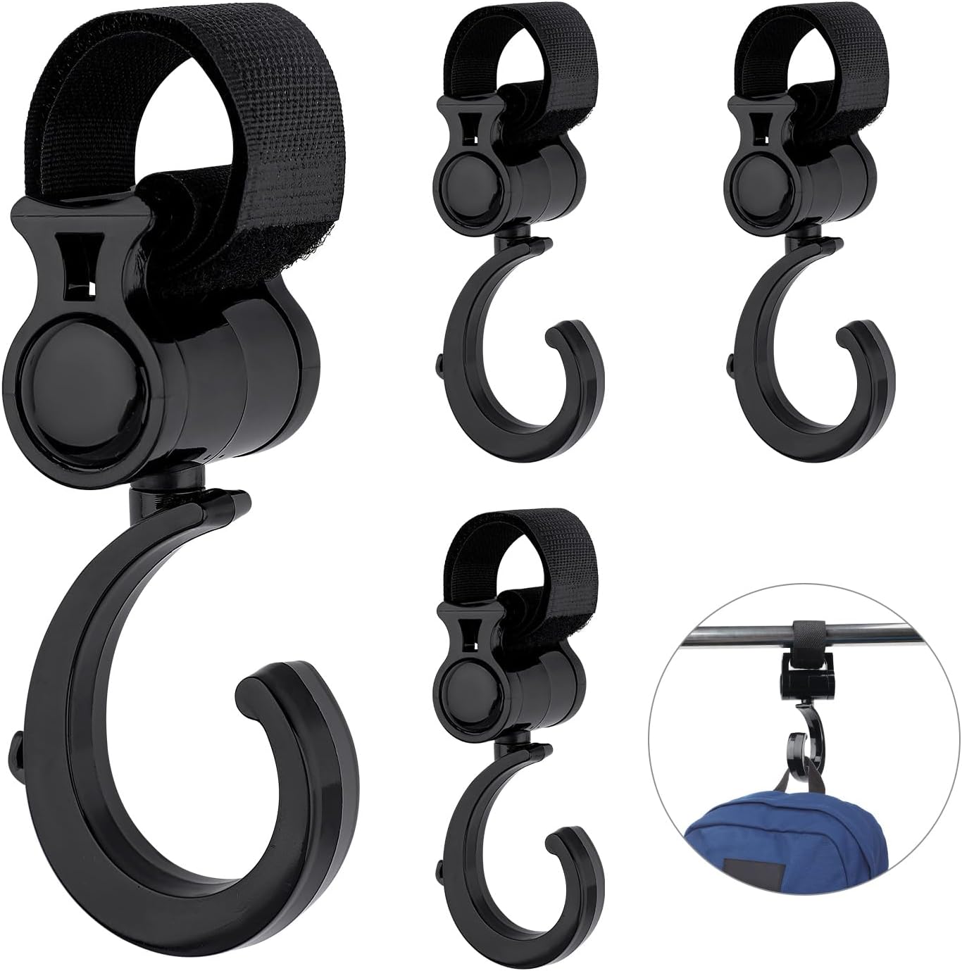 4PCS Walker Hook Hanging, 360°Multipurpose Rotation Stroller Clip Diaper Bag Hanger, Walker Accessories for Rollators, Crutches, Wheelchairs, Shopping Carts, Bike Handles