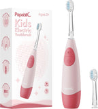 Papablic Kids Electric Toothbrush for Ages 4+ Children Girls and Boys, USB Rechargeable with Smart Brushing Timer, LED Light & 2 Replacement Brush Heads, Pink