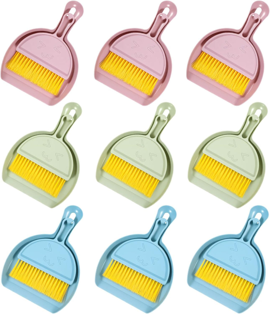 9pcs mini Broom and Dustpan Set Small Broom and Dustpan Set with Handle Portable Desktop Sweep Tools mini dustpans and Brush Sets for Car Interior,Cleaning Tools,Sofa3 Colors