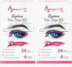Beauty7 Wax Strips Kit for Sensitive Skin, Facial Hair Removal for Eyebrow, Lip, 24 Strips & 4 Calming Oil Wipes, At Home Waxing for Women