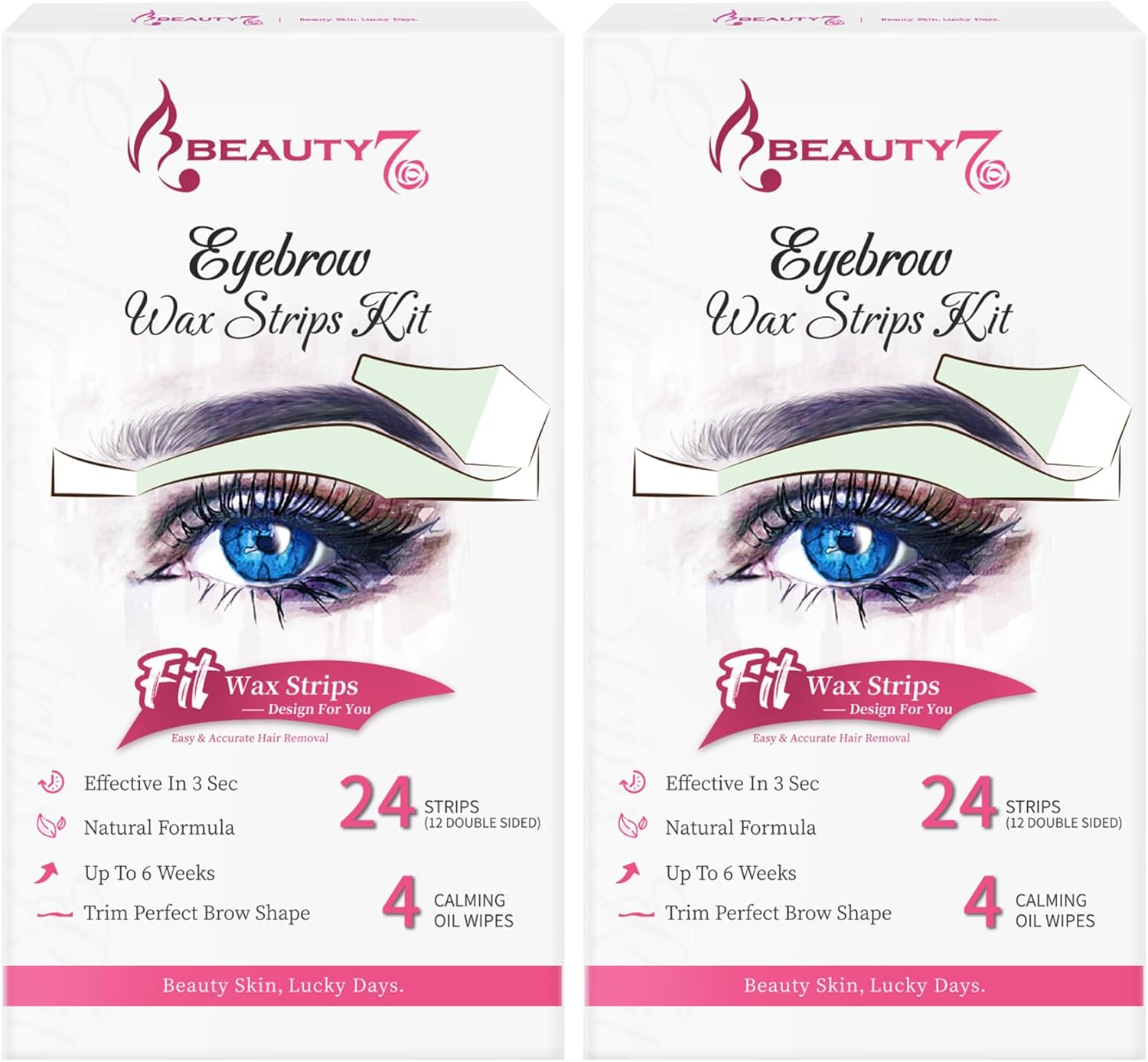 Beauty7 Wax Strips Kit for Sensitive Skin, Facial Hair Removal for Eyebrow, Lip, 24 Strips & 4 Calming Oil Wipes, At Home Waxing for Women