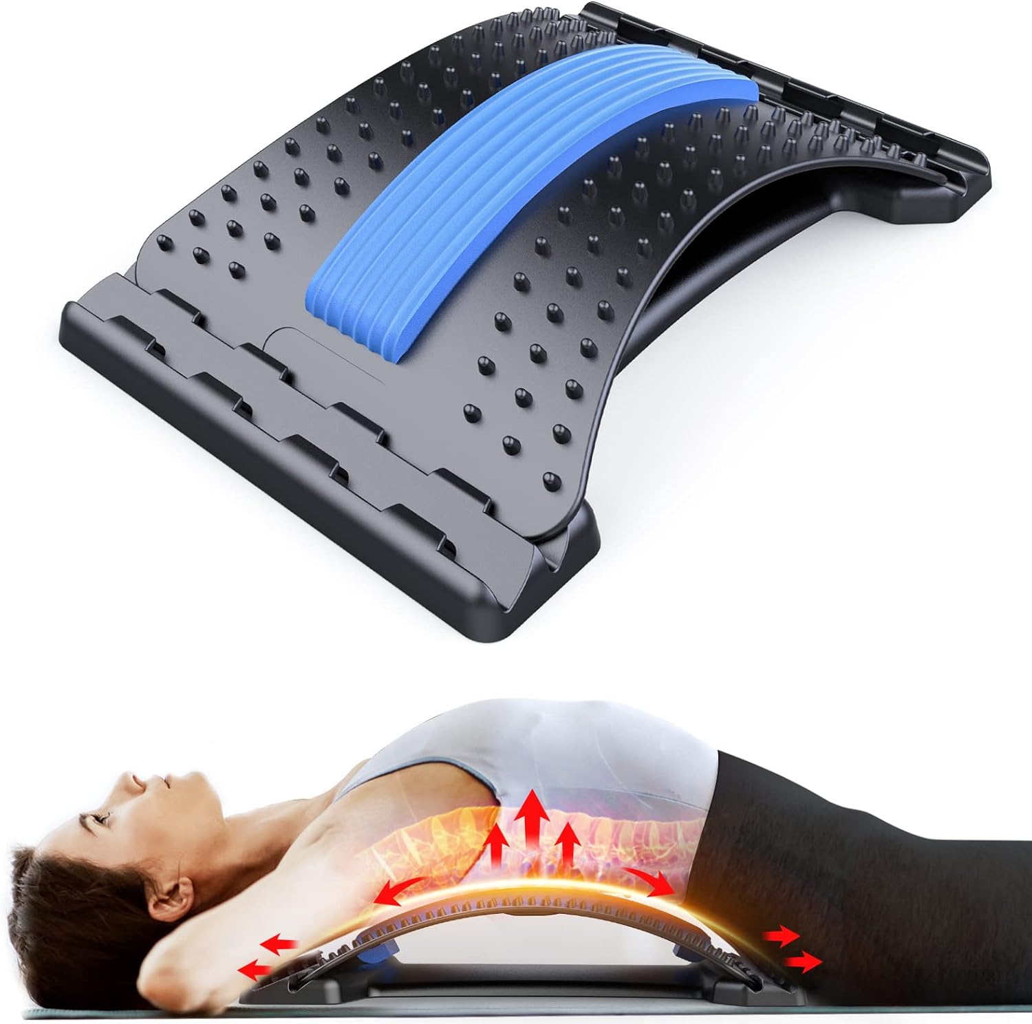 Back Stretcher for Lower Back Pain Relief, Multiple Level Adjustable Arch Lumbar Back Cracker Board, Back Cracking Device, Back Massager for Scoliosis, Spine Decompression Support
