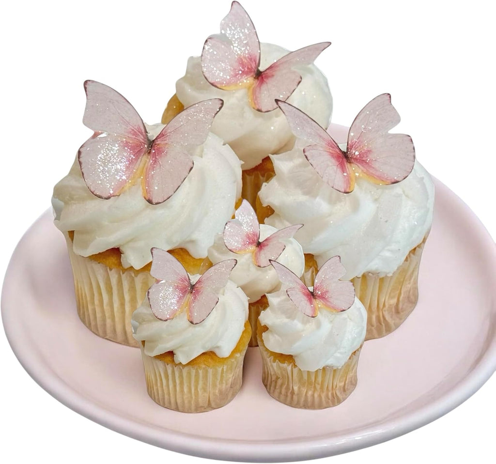 50 Pink (2 Sizes) Edible Butterflies with Edible Glitter Kit - Wafer Paper Butterflies - Butterfly Cupcake Toppers - Butterfly Cake Toppers - With Edible Glitter (50 Butterflies Pink (2 Sizes), Pink)