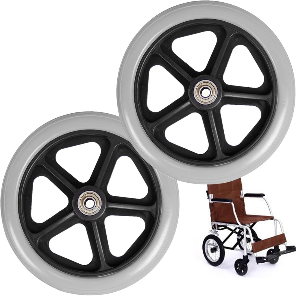 WORDFUN 2 Pcs Wheelchair Front Castor Wheels, Front Wheel Tires for Wheelchair, Black Grey, Solid Tires Front Wheel, Wheelchair Front Wheels Replacement Parts