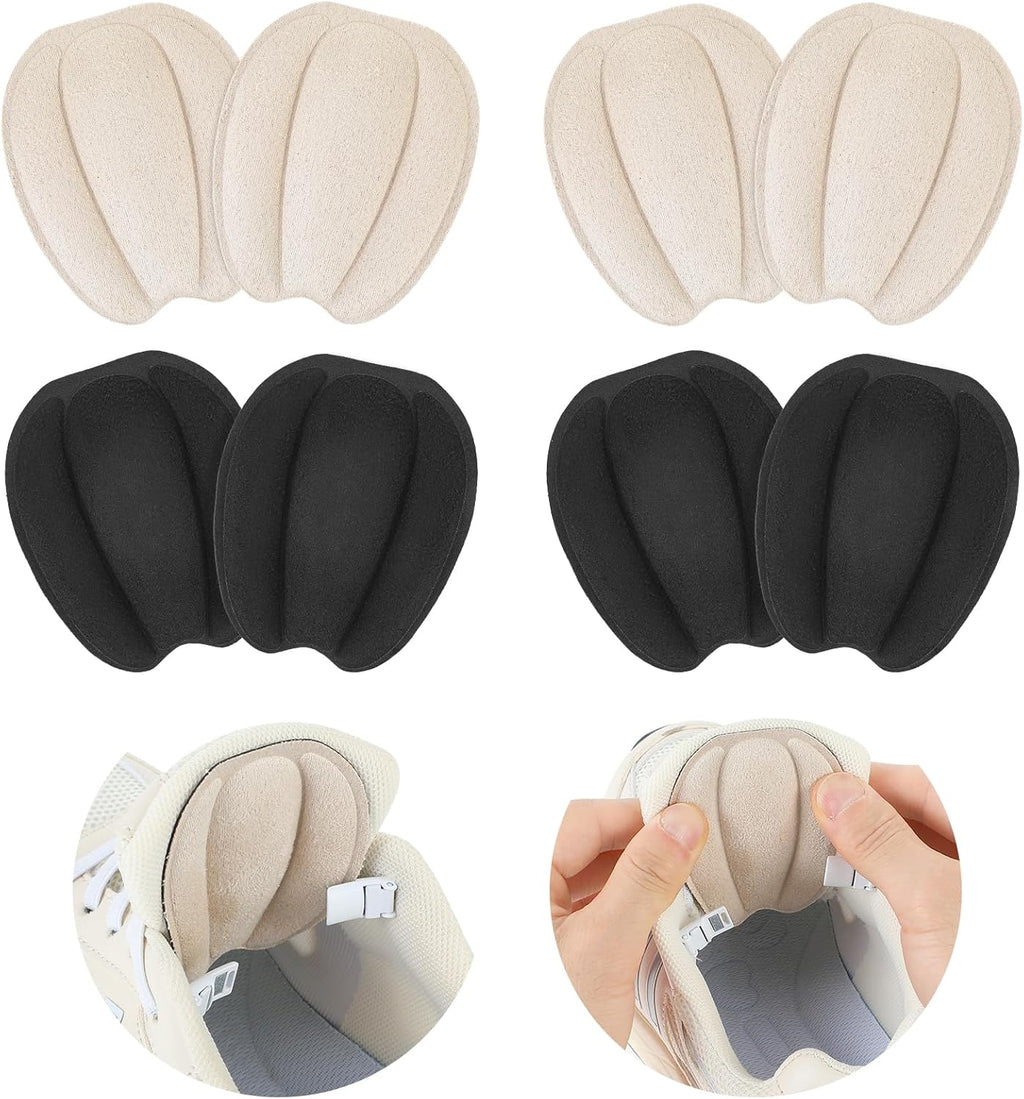 4Pairs Tongue Pads for Shoes, Non Slip Shoe Tongue Pads, Shoe Size Reducer Inserts Tongues Pad for Shoes Too Big Men Women(Black, Beige)