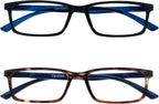 OPULIZE SEE Reading Glasses with Blue Light Blocking for Women and Men, Narrow Frame, Spring Hinges, Computer Gaming Glasses, Black,Brown +3 (Pack of 2)