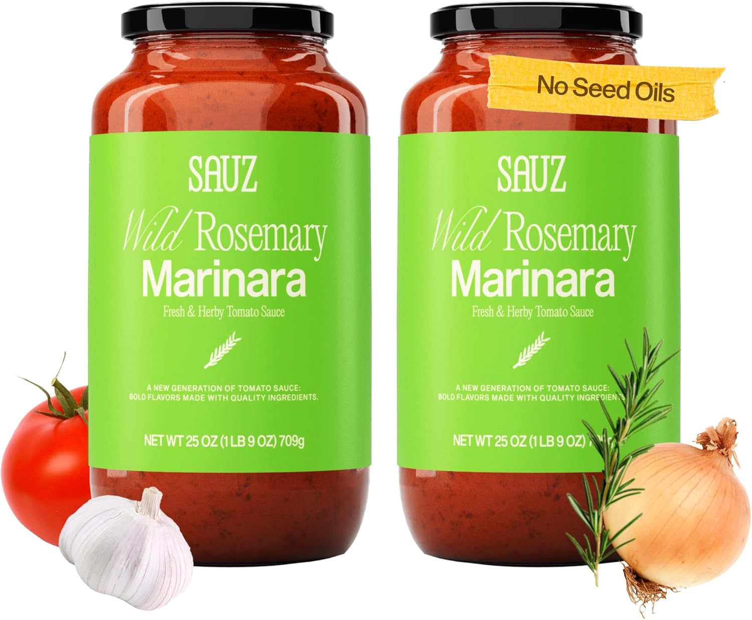Sauz Wild Rosemary Marinara Sauce | Clean Ingredients, No Seed Oils, Gluten-Free | Fresh & Earthy Tomato Sauce for Pasta, Pizza, Spaghetti & More | Crafted in Small Batches | 12 Servings Total (25oz Jars, 2-Pack)
