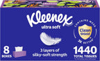 Kleenex Ultra Soft Facial Tissues, 8 Flat Boxes, 180 Tissues per Box, 3-Ply, Packaging May Vary