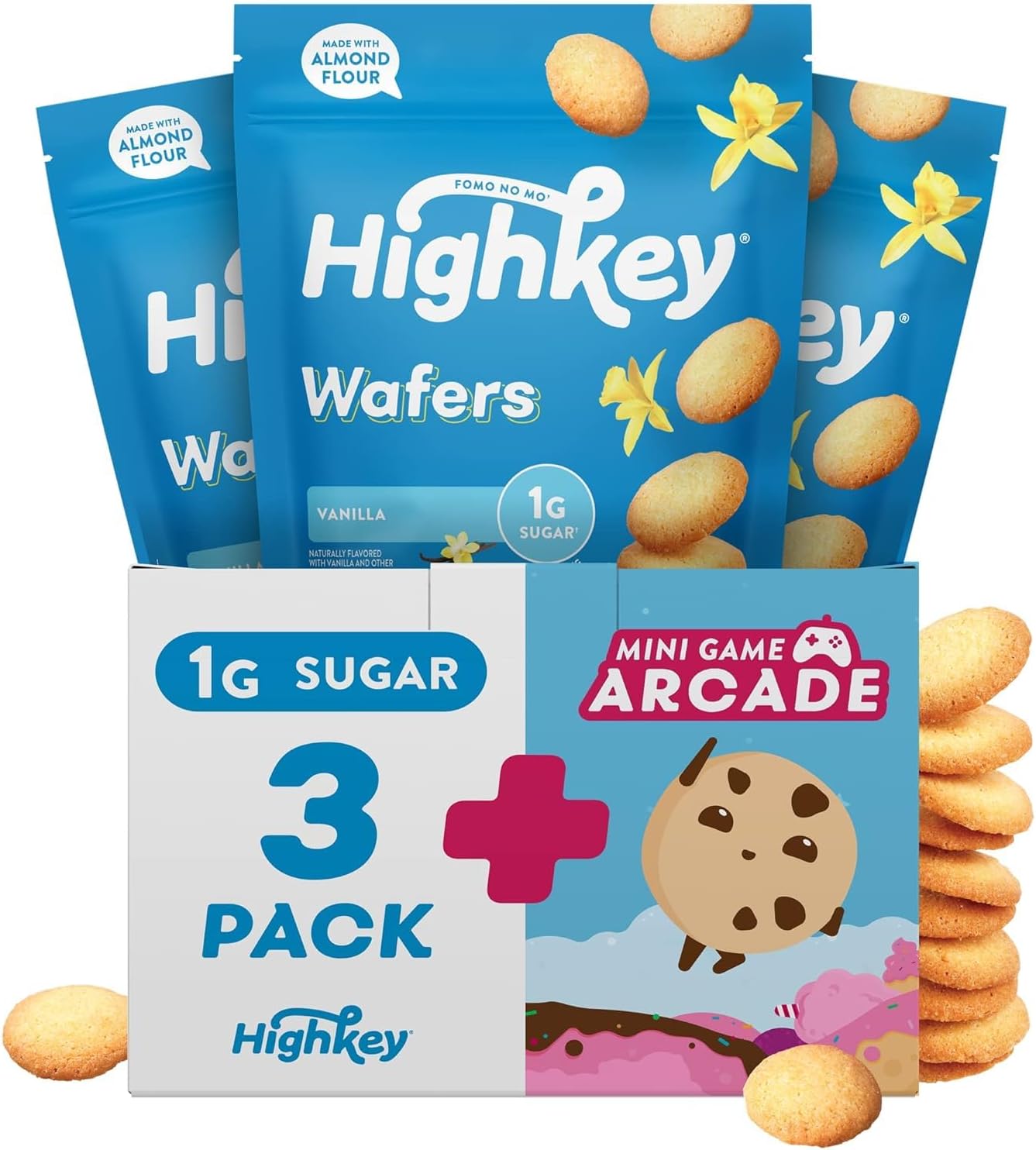 HighKey Gluten Free Vanilla Wafer Cookies - 3 Pack Low Carb Keto Snack Sugar Free Dessert Diabetic Snacks Healthy Diet Friendly Food Sweet for Adults Almond Flour Cookie Zero Sugar Added Protein Treat