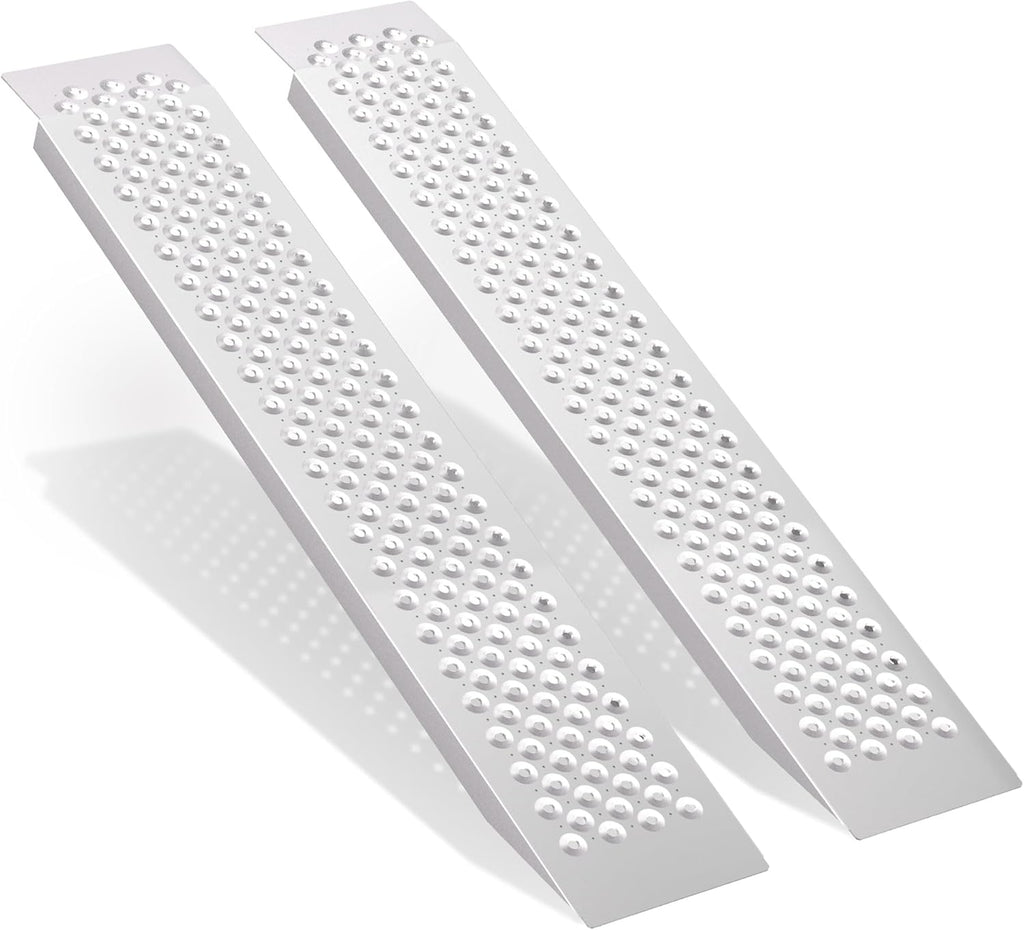 Aluminum Shed Ramp Pair-47.2" L x 8.5" W-2pcs, 880 lb Heavy-Duty Capacity, Lightweight 6.7 lb Each, Perforated Non-Slip Traction for Lawn Mower, Motorcycle, Wheelbarrow, ATV, Farm & Workshop