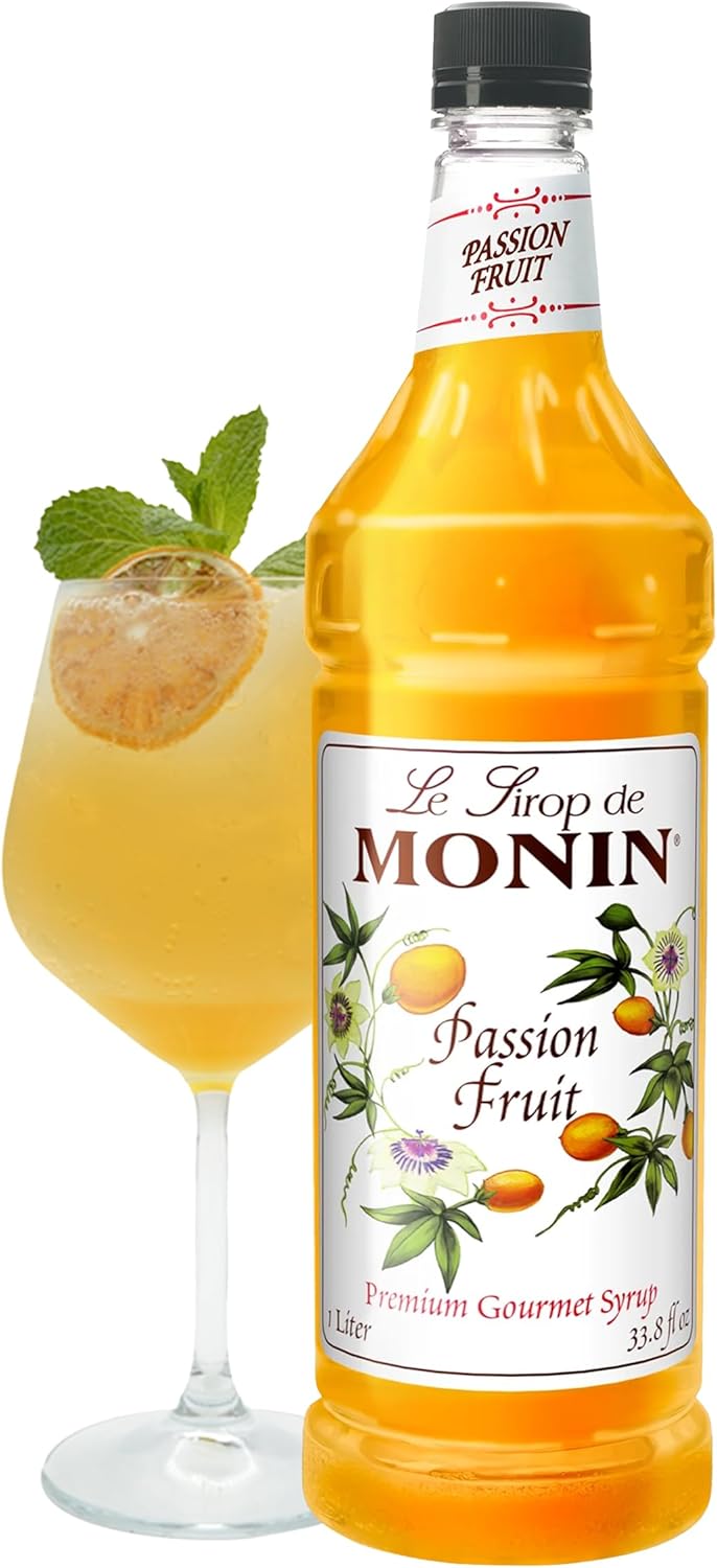 Monin - Passion Fruit Syrup, Sweet Tropical Flavors, Great for Teas, Sodas, & Cocktails, Natural Flavors, No Artificial Sweeteners or Ingredients, Gluten-Free, Vegan, Non-GMO, Clean Label (1 Liter)