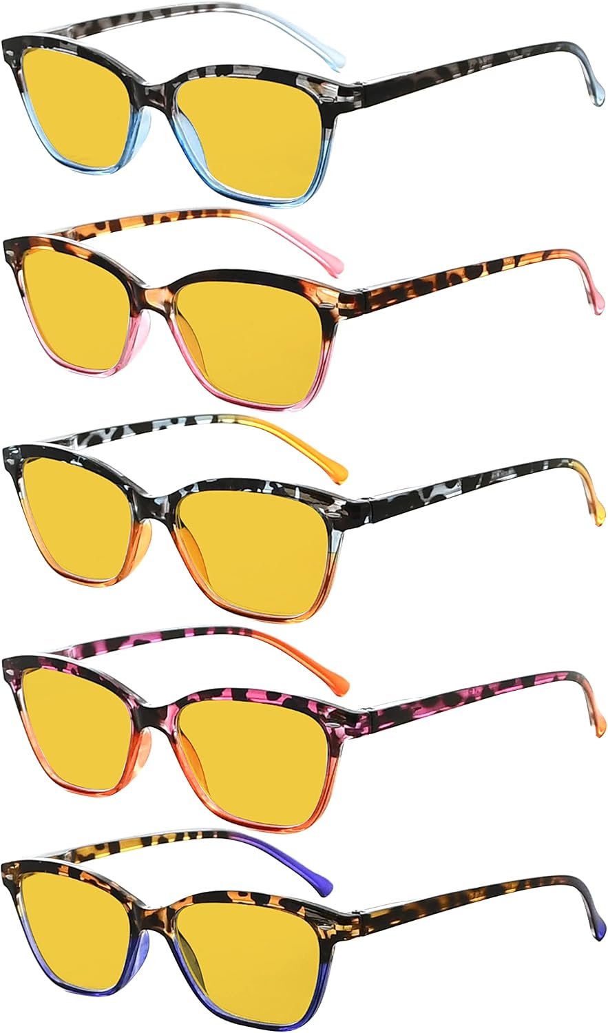 Eyekepper 5 Pack Blue Lens Glasses Women Screen Light Filter Blocking UV Rays Readers for Reading Computer Amber Tinted +3.00