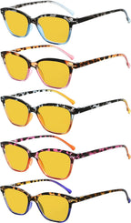 Eyekepper 5 Pack Blue Lens Glasses Women Screen Light Filter Blocking UV Rays Readers for Reading Computer Amber Tinted +1.75
