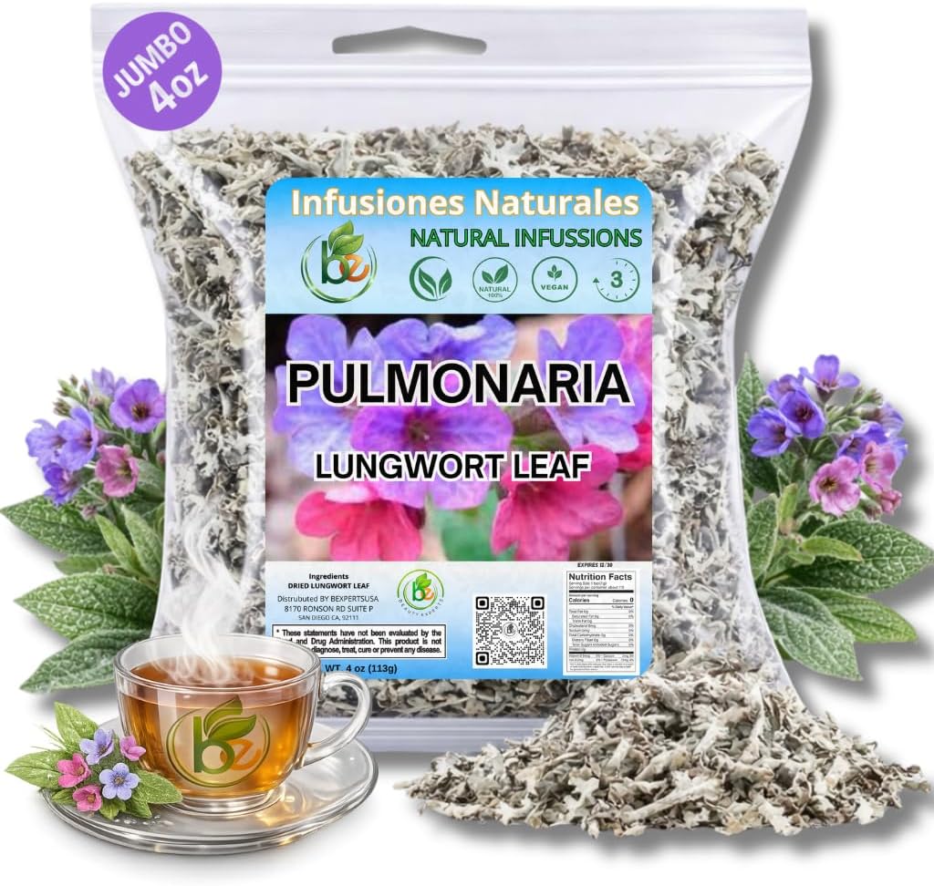 Pulmonaria Herbal Tea – 4 oz (113g) – 100% Natural Lungwort Herb – Wildcrafted Mexican Origin – Vegan, Non-GMO, Gluten-Free – Loose Leaf Herbal Infusion – Te by BexpertsUSA