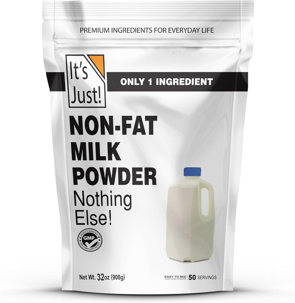 It's Just - Powdered Non-Fat (Skim) Milk, rBST/rBGH Hormone Free, Shelf Stable, Just Add Water, Makes Over 1.5 Gallon Milk, 2 Pound Milk Powder