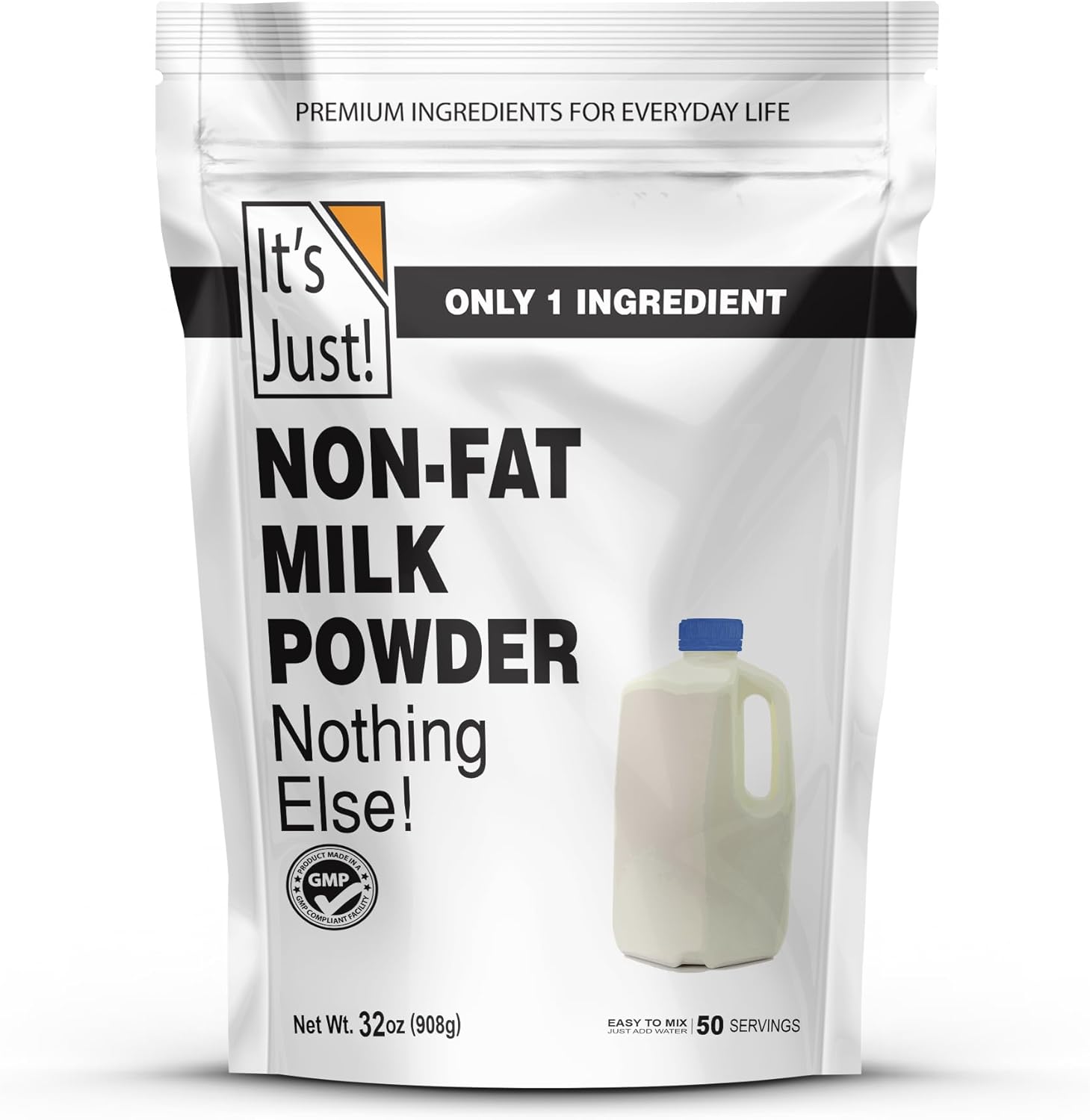 It's Just - Powdered Non-Fat (Skim) Milk, rBST/rBGH Hormone Free, Shelf Stable, Just Add Water, Makes Over 1.5 Gallon Milk, 2 Pound Milk Powder