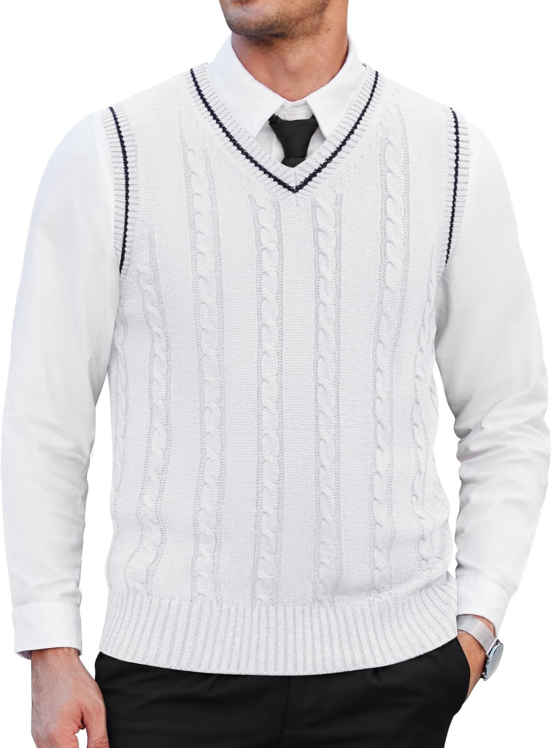 COOFANDY Men's Sweater Vest V Neck Slim Fit Casual Sleeveless Twisted Knitted Pullover Sweater